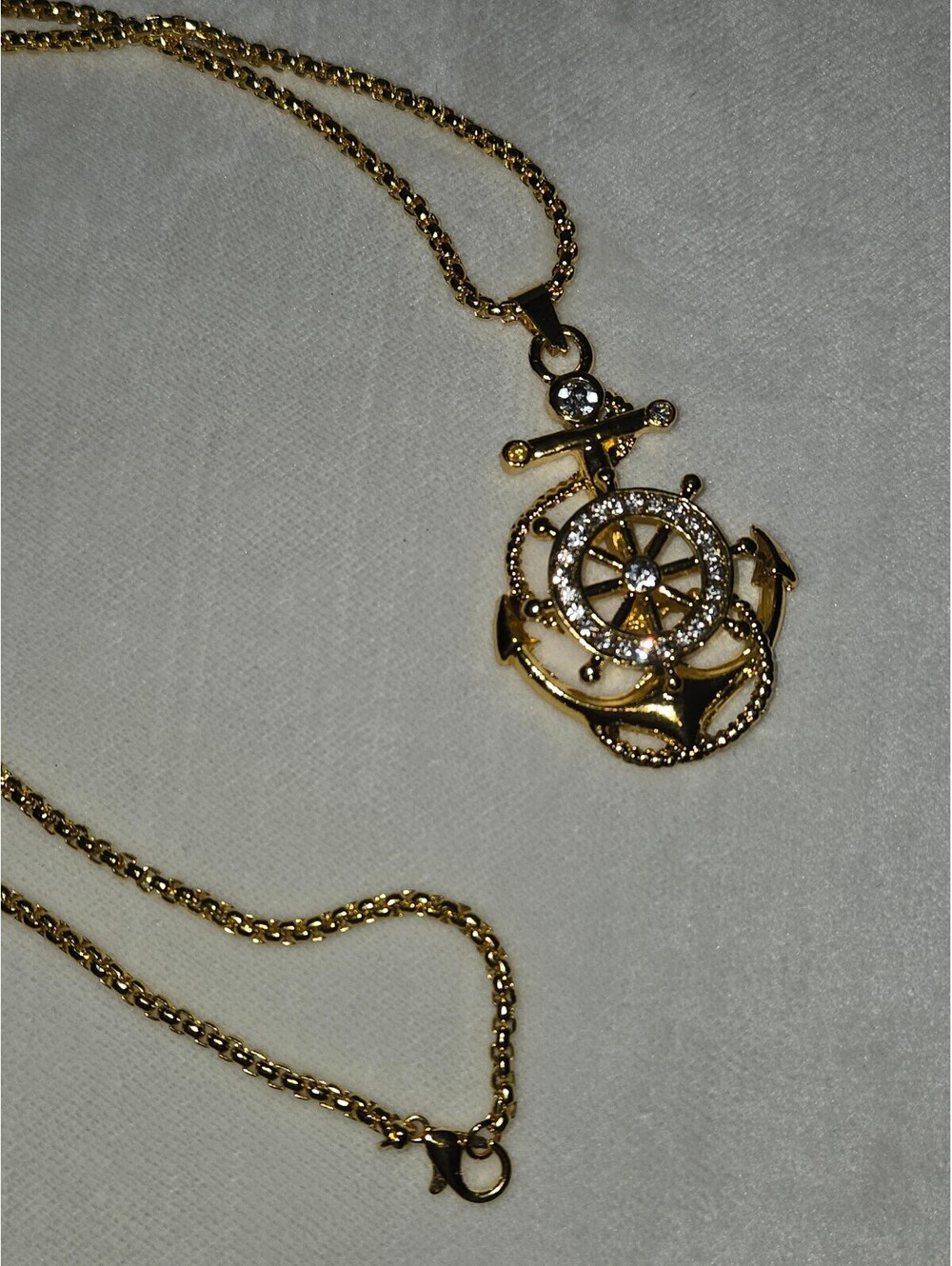 Gold Plated Zinc Alloy Anchor Pendant Necklace with Synthetic Zircon, 22